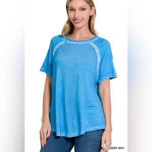 Zenana Washed Raglan Open Seam Top Size Large
